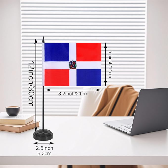 Dominican Republic Desk Flag 12" Solid Pole Deluxe Set Dominican Republic Flags - Image 2