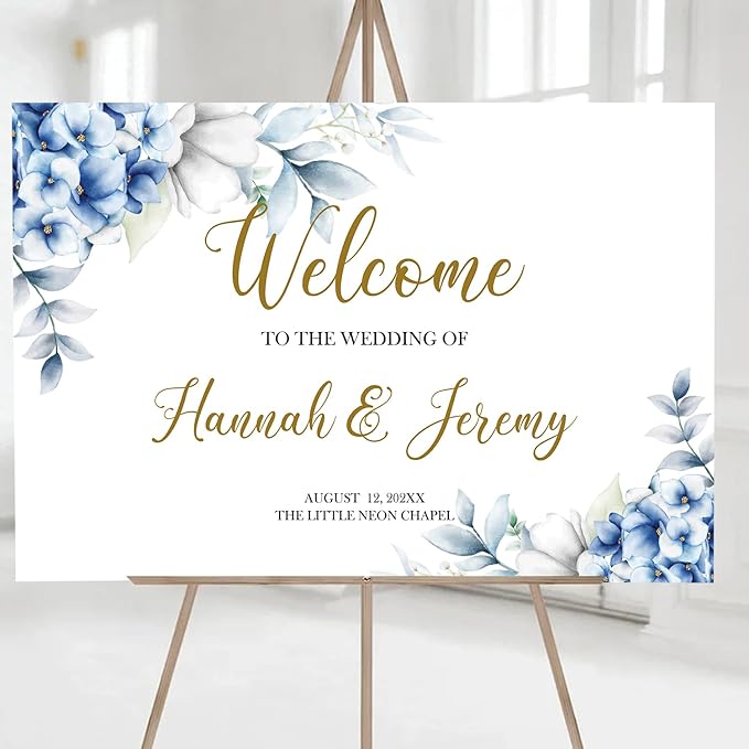 Dusty Blue Wedding Welcome Sign, Editable Floral Template, Printable Ceremony by Unknown