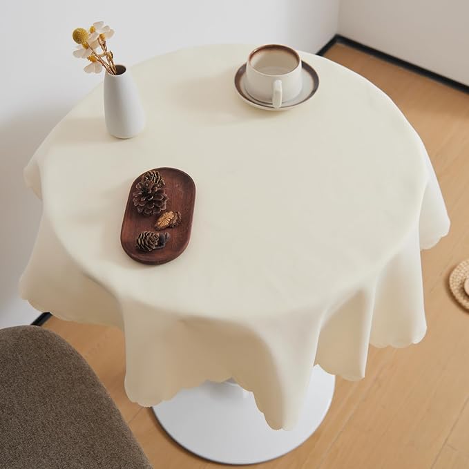Small Round Beige Tablecloth 36 Inch Polyester Fabric Washable Table Cover - Image 3