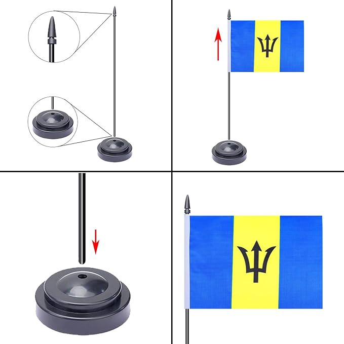 WXTWK 2 Pack Barbados Flag Barbados Deluxe Desk Flag Set - Image 4