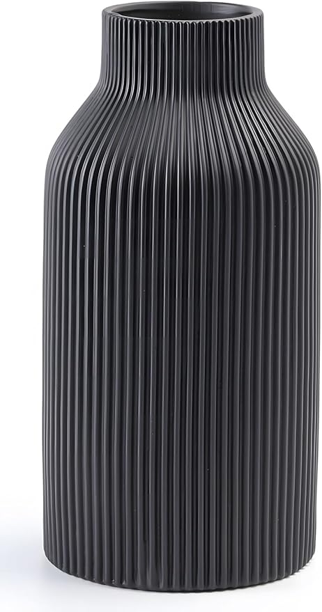 10 Inch Black Ceramic Vase for Decor, Minimalist Modern Home Decorative Large by GauHolia