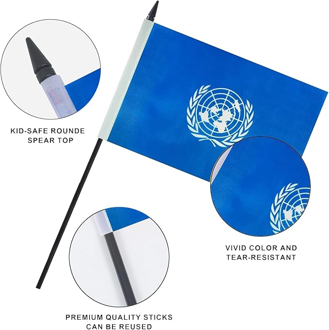 United Nations Desk Flag 12" Solid Pole Deluxe Set United Nations Flags Banner - Image 4