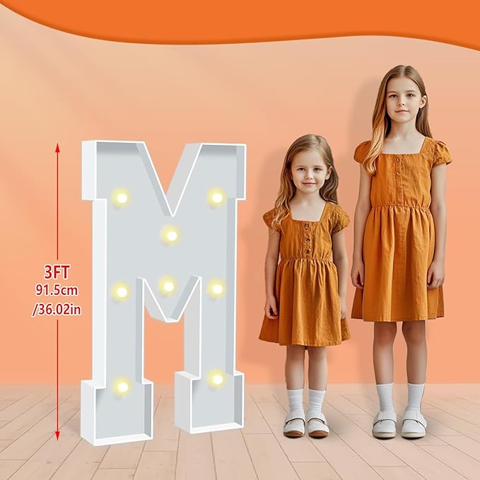 3FT Marquee Light Up Letters M, Warm White Light Up Letter, Large Marquee - Image 2