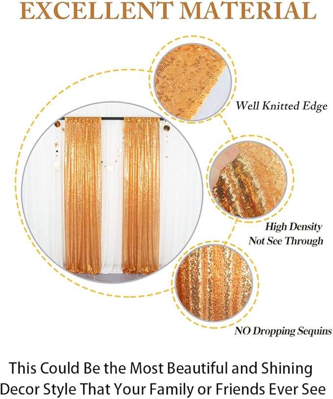 ShinyBeauty Sparkle Backdrop Curtain Gold 2 Panels Set Sequin Photo Backdrop - Image 7