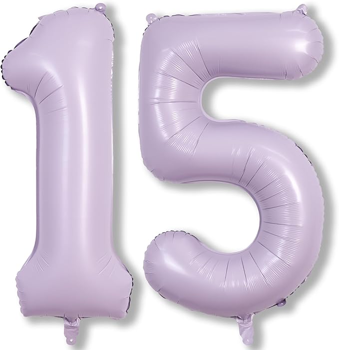 Light Purple 15th Birthday Balloons, 40 Inch Dusty Pastel Purple Mylar Foil by Lingqiang