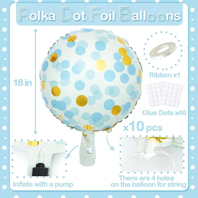 10 Pcs Blue Polka Dot Foil Balloons, Helium-Friendly Circle Dot Balloons - Image 5