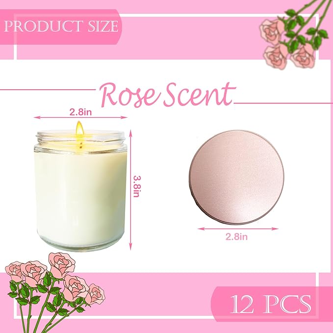 12 Pcs 8 Oz Bulk White Soy Candles, Rose Scented Candles Set, Bulk Aromatherapy - Image 2