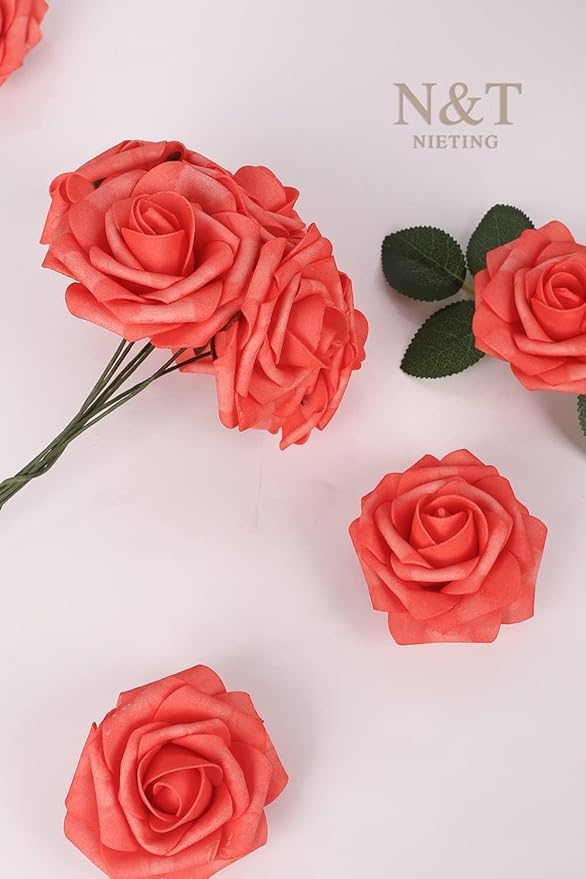 N&T NIETING Artificial Flowers 25pcs Real Looking Coral Foam Fake Roses - Image 4
