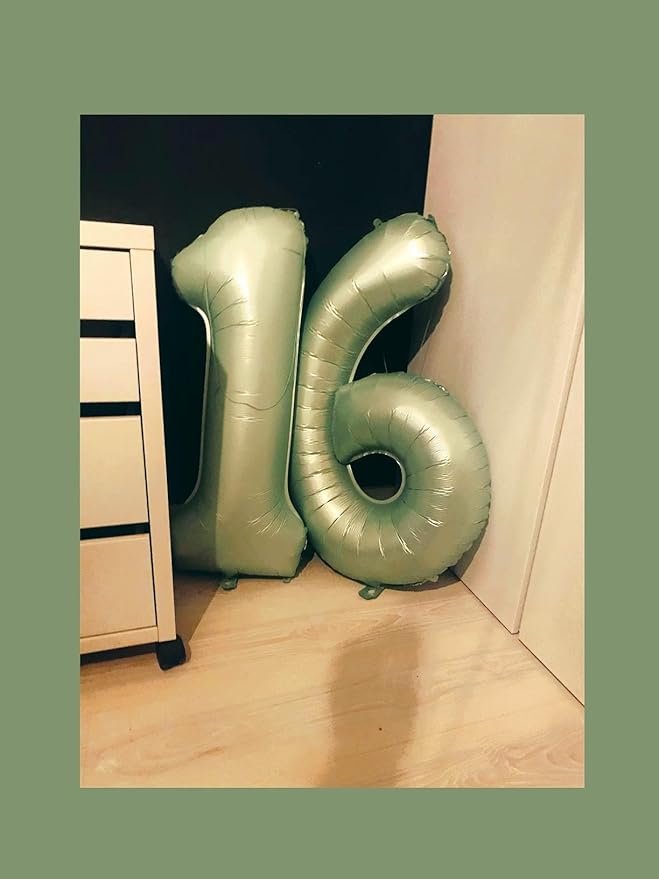 40 Inch Sage Green Mylar Foil Number 6 Birthday Balloon, Digital Balloons - Image 4