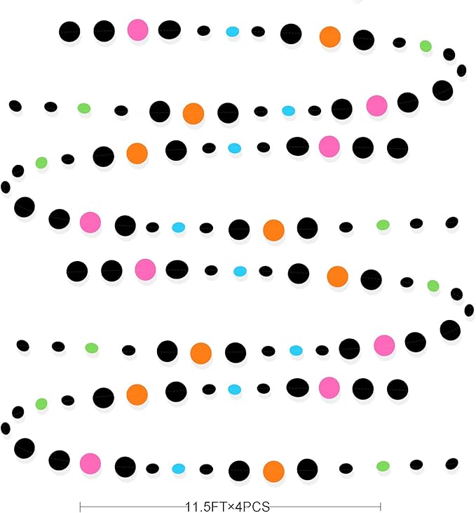 Black and Colorful Circle Dots Hanging Paper Streamer Black Multi-Color Polka - Image 2