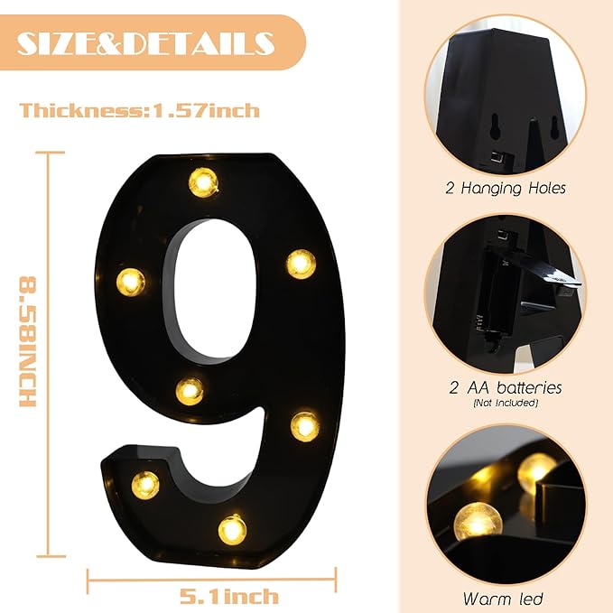 LED Marquee Numbers, 8.58 Inch Led Light Up Numbers - Image 2