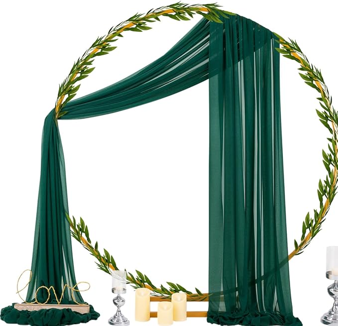 Socomi Wedding Arch Draping Fabric 29" x 20Ft 1 Panel Emerald Green Sheer - Image 2