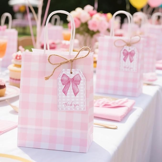 100Pcs Pink Bow Gift Tags with String Pink Buffalo Plaid Large Gift Tags with - Image 3