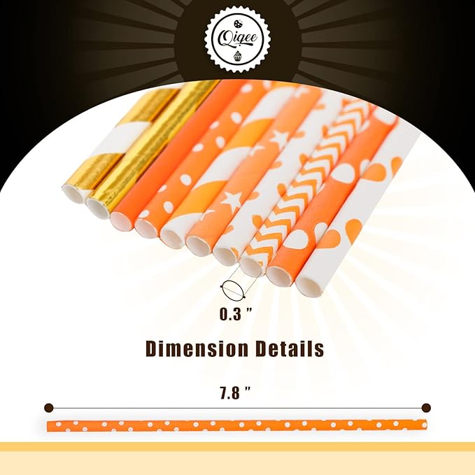 qiqee Gold Orange Disposable Straws - Image 5