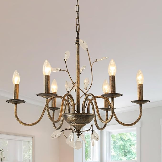 Farmhouse Crystal Chandelier, 26 Inch Modern Flower Branch Oil-Rubbed Bronze by LANPESTING