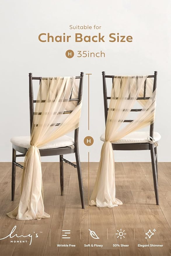 Ling's Moment Wedding Chiffon Chair Sashes Cover Aisle Decorations Draping - Image 2