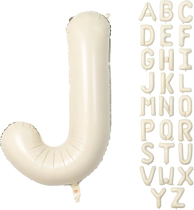 40 Inch Letter Balloons J, Big Custom A-Z Alphabet Foil Name Balloon Cream White by KAINSY