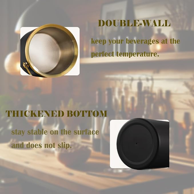 Insulated Ice Bucket with Lid, Handle and Tong Black Gold Stainless Steel - Image 3