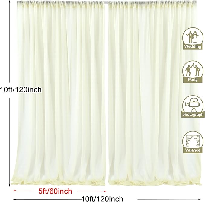 PARTISKY 10ftx10ft Ivory Chiffon Sheer Backdrop Curtains, Wrinkle-Free Wedding - Image 2