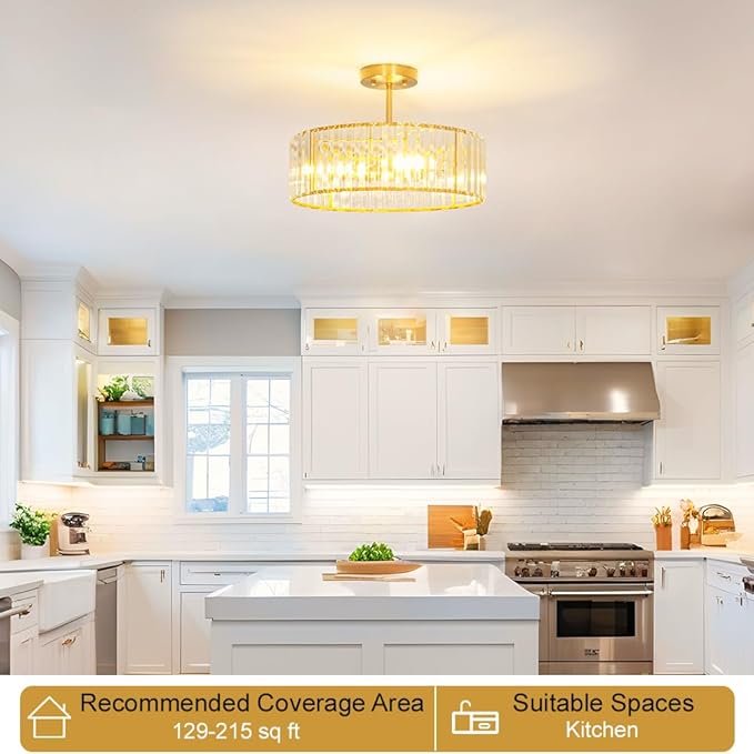 Modern Crystal Ceiling Light Fixture, Semi Flush Mount Ceiling Light, Brushed - Image 3
