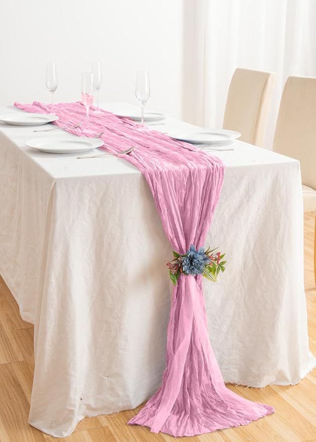8 Pack 10Ft Table Runner 35x120 inch Pink Boho Gauze Table Cheese Cloth Long - Image 7