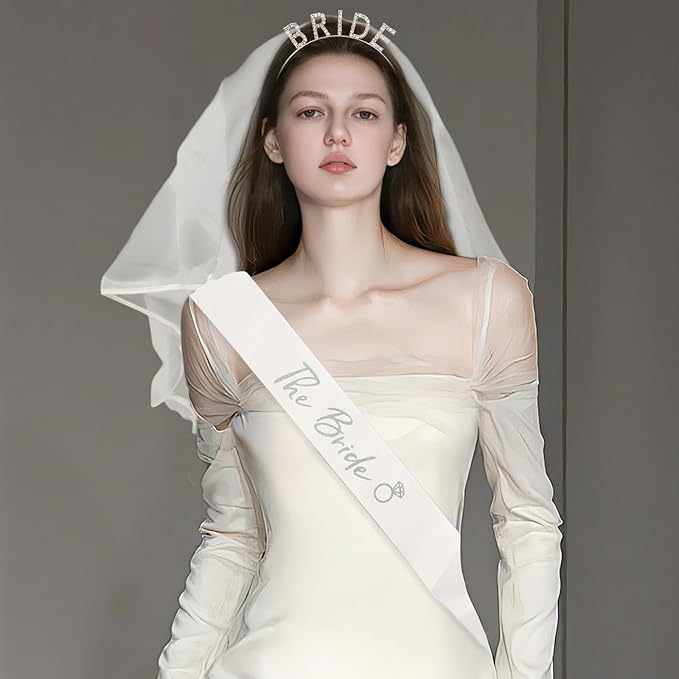 MVVM Bride Sash and Bachelorette Sashes Set | 3-Piece Bridal Headband - Image 3