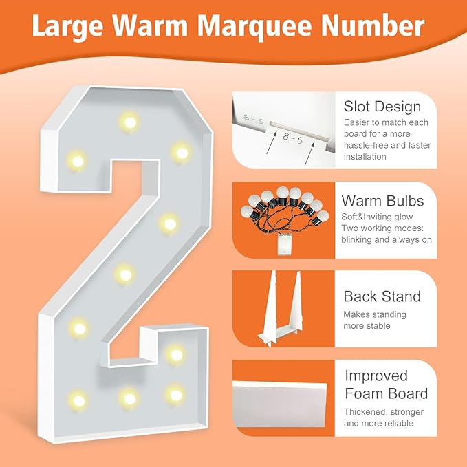 4FT Marquee Numbers, Big Light Up Numbers 2, Cardboard Numbers - Image 3
