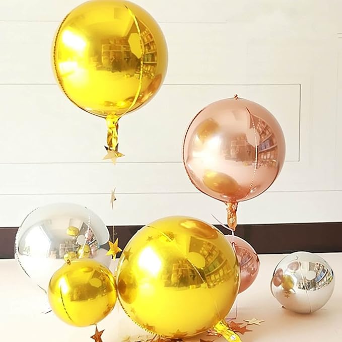 6 Pack Gold Balloons 22 Inch 4D Big Round Foil Balloons Gold Metallic Balloons - Image 6