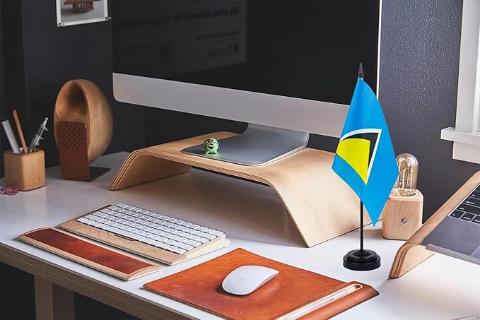 WXTWK 2 Pack Saint Lucia Flag Saint Lucia Deluxe Desk Flag Set - Image 5