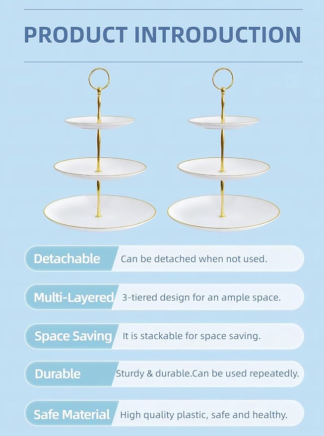 RAUVOLFIA 3 Tier Plastic Cupcake Stand, Tiered Serving Cake Stand, Round White - Image 5