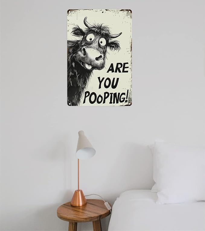 Funny Highland Cow "Are You Pooping!" Tin Sign - Image 4