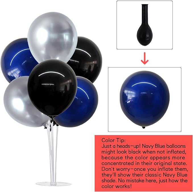 TONIFUL 4 Set Black and Blue Silver Balloon Centerpieces - Image 2