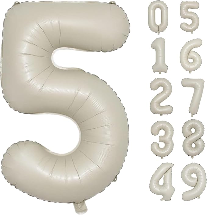 40 Inch Big Cream White Number Balloon Birthday Decoration, Number 5 Helium by Lnhiya