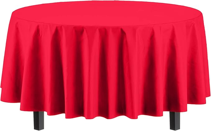12-Pack Premium Plastic Tablecloth 84in. Round Table Cover - Image 2
