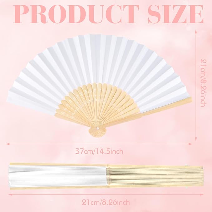 6 Pieces White Hand Held Bamboo Folding Fans Foldable Paper Fans Handheld - Image 2