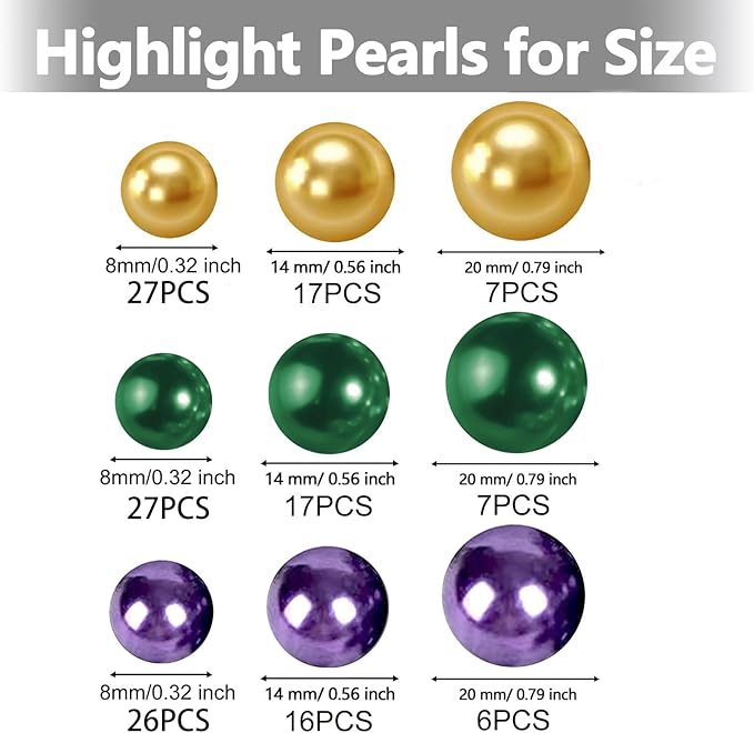 150Pcs Gold&Green&Dark Purple Polished Mardi Gras Beads - Image 2