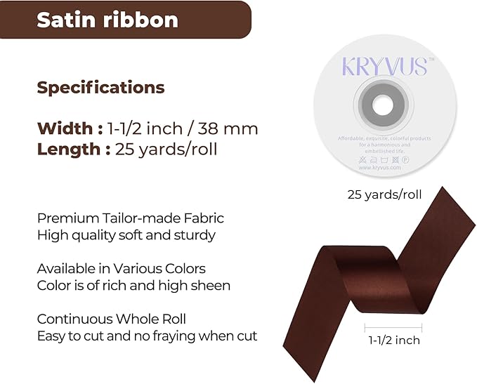 Dark Brown Satin Ribbon 1-1/2 inch X Continuous 25 Yards, Single Face Polyester - Image 3
