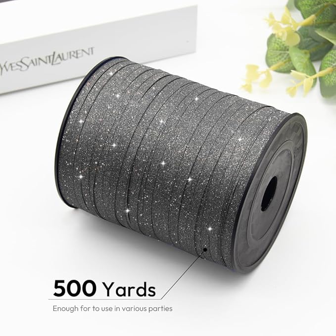 Black Glitter Curling Ribbon, 1/5" Wide x 500 Yards Christmas Curling Ribbons - Image 2