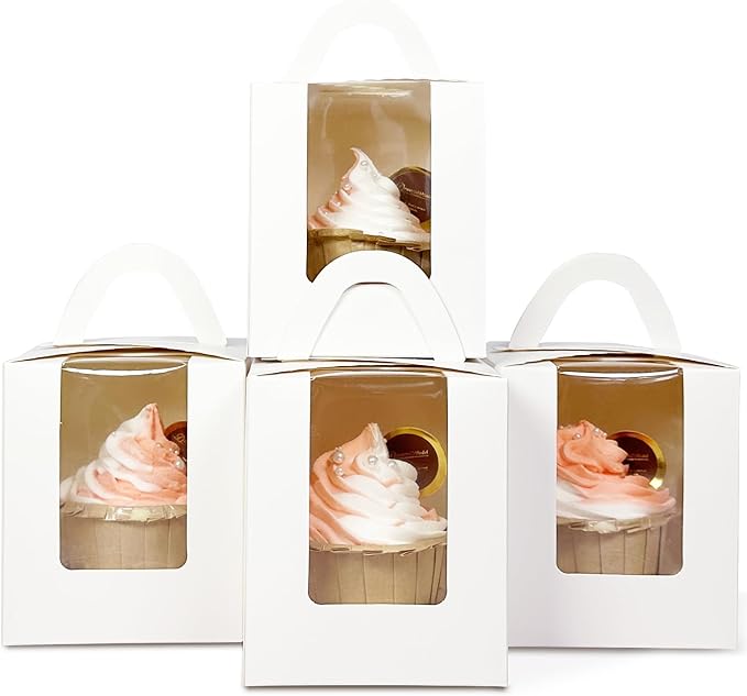 qiqee 100Packs Cupcake Boxes Individual Cupcake Holders Disposable White Single by Qiqee