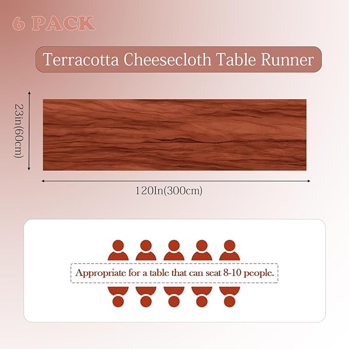 6 Pack Terracotta Cheesecloth Table Runner 23x120 inch Rustic Boho Gauze Table - Image 4