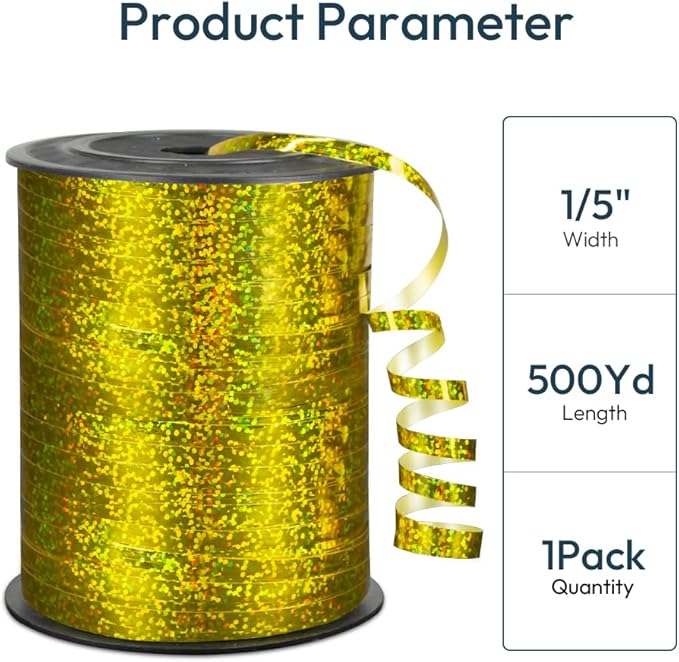 KMER LIFE Premium Gold Shiny Curling Shiny Ribbon, 1/5" Wide x 500 Yards - Image 2