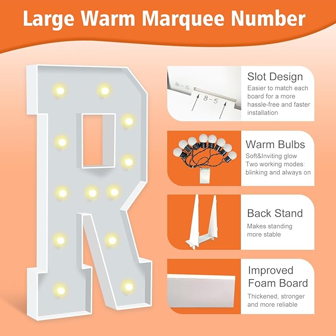 4FT Marquee Letters R, Large Marquee Light Up Letters, Mosaic Balloon Frame - Image 3