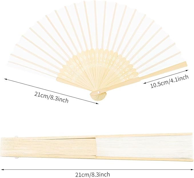 URATOT 48 Pieces White Folding Fans Silk Bamboo Folding Fans Handheld Fan - Image 2