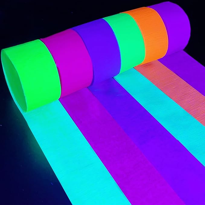600 feet Glow Crepe Paper Streamers UV Glow Party Neon Streamer Decorations - Image 2