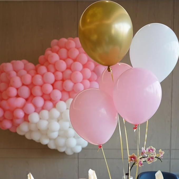 FunHot Pink and Gold Balloons, 12 Inch Metallic Gold Confetti Balloons Helium - Image 7