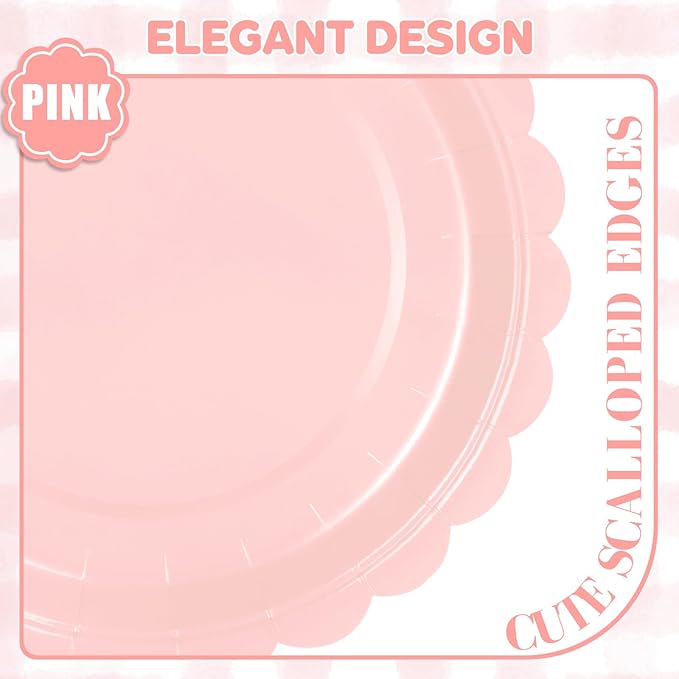 24 Pcs Pink Paper Plates 9 Inch Scalloped Dessert Plates - Image 4