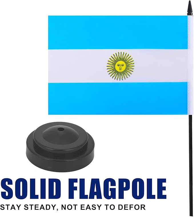 Argentina Desk Flag 12" Solid Pole Deluxe Set Argentinian Flags Banner Mini - Image 3