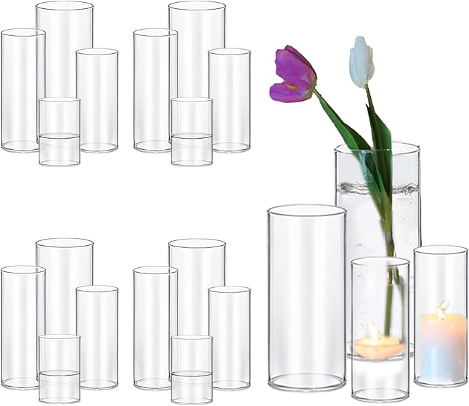 PHOSPHOR 16 PCS Glass Candle Holder, Hurricane Candle Hoder, Glass Pillar by PHOSPHOR