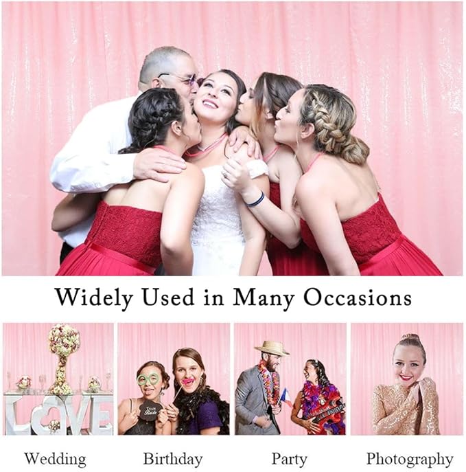 ShinyBeauty Baby Pink Curtains 2FTx8FT 4 Panels Sequin Backdrop Photo Backdrops - Image 7