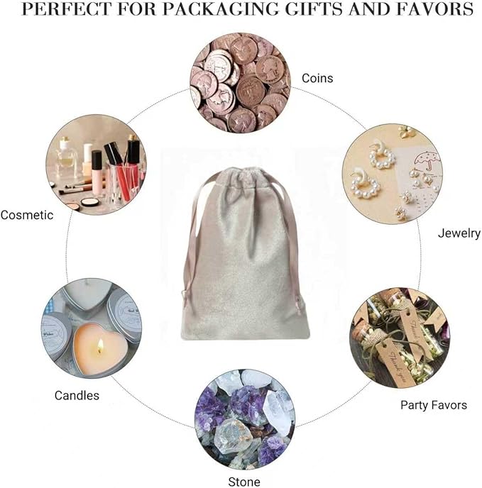 QIANF 12pcs Light Champagne Velvet Drawstring Bags 4x6 inches Glossy Small - Image 4
